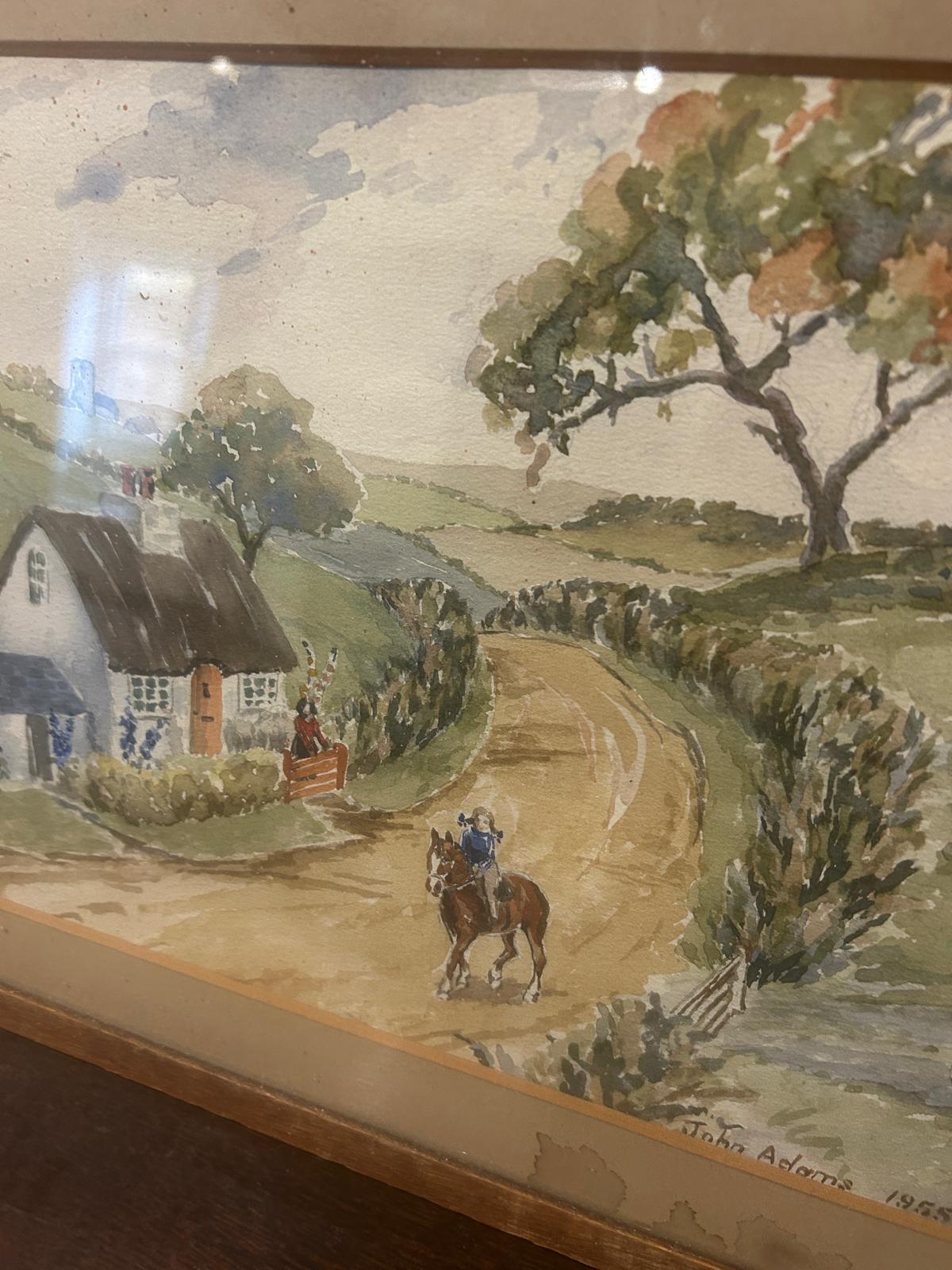 Pair Of Naive 1950’s Watercolours of a Country Village Scene