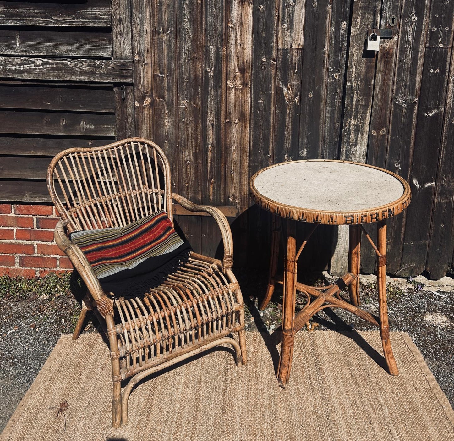 1970S BELGIAN BAMBOO & RATTAN BISTRO TABLE