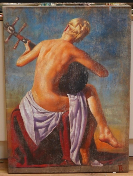 Woman Playing a Lute Oil on Canvas Tomasz Rut, Poland 1961-