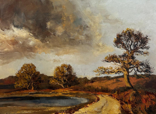 "Stomr Cloud" Mid Century Landscape Oil Painting by Jessica Bohannan Framed