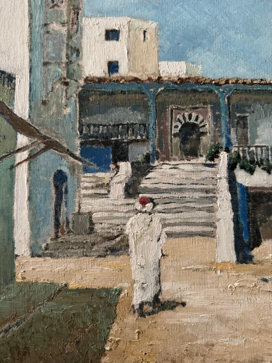 1960'S View of White Washed Building in Morocco Oil Painting