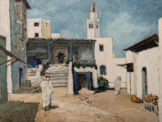 1960'S View of White Washed Building in Morocco Oil Painting