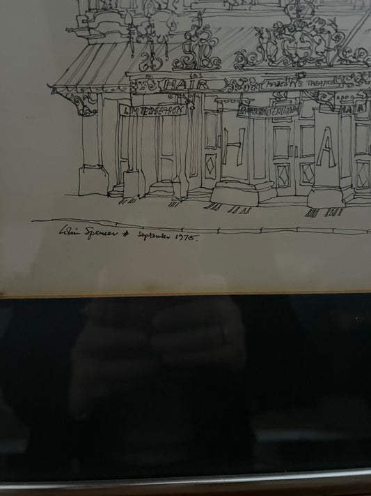 Architectural Drawing of Her Majesty's Theatre "Hair" 1975. Signed and dated. Colin Spencer