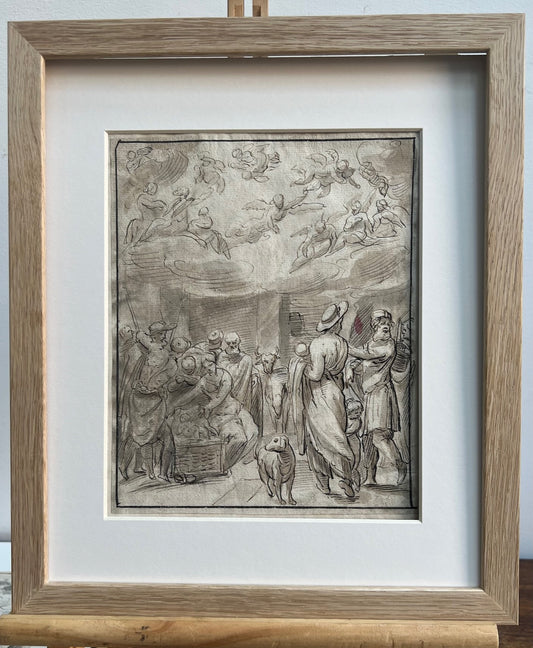 OLD MASTER DRAWING "BIBLICAL" PEN, INK & WASH 17TH CENTURY "ADORATION OF THE SHEPHERDS"