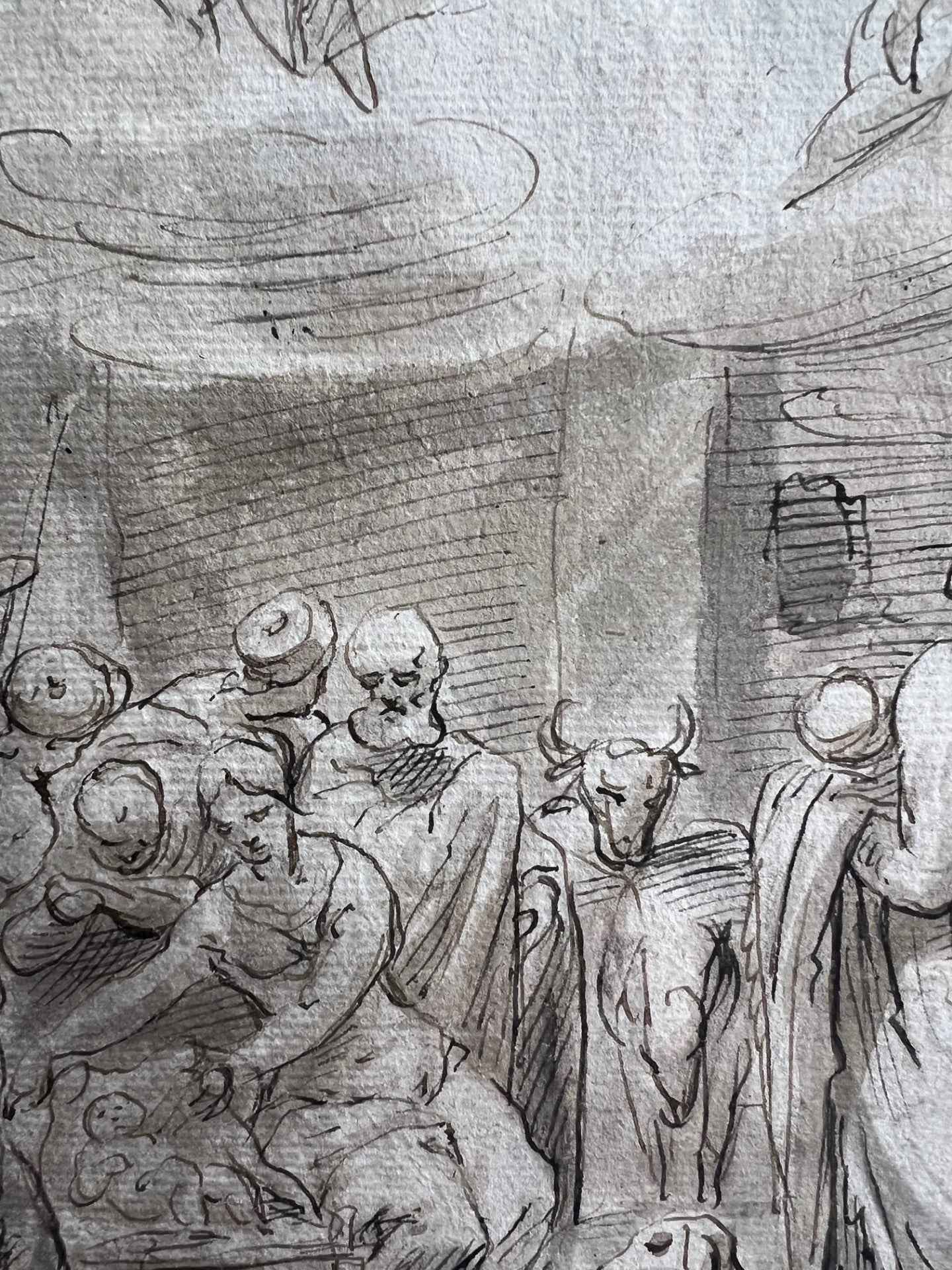 OLD MASTER DRAWING "BIBLICAL" PEN, INK & WASH 17TH CENTURY "ADORATION OF THE SHEPHERDS"