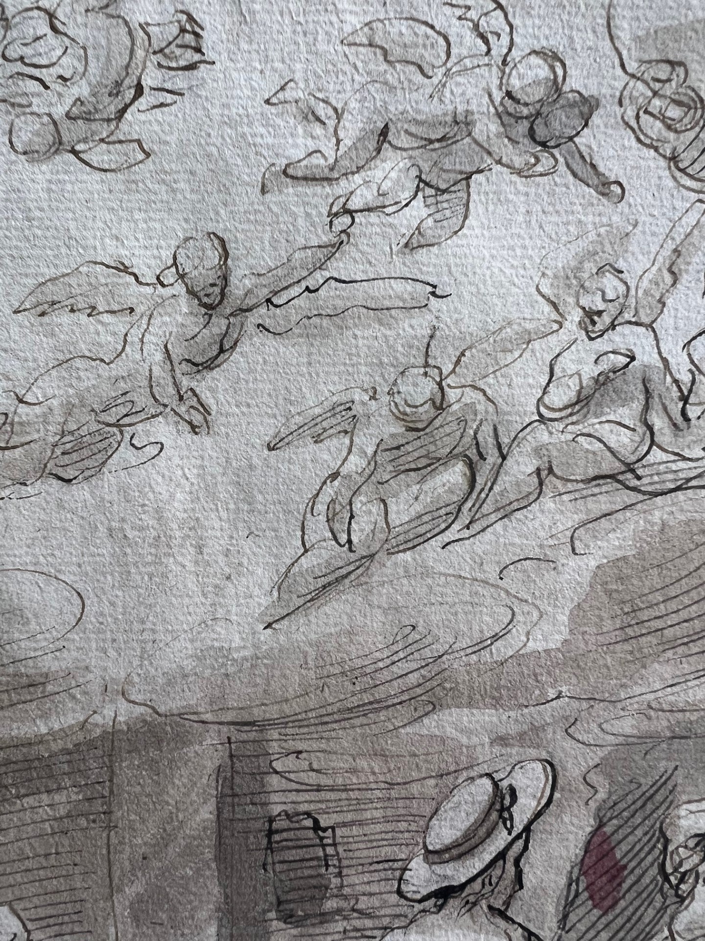 OLD MASTER DRAWING "BIBLICAL" PEN, INK & WASH 17TH CENTURY "ADORATION OF THE SHEPHERDS"