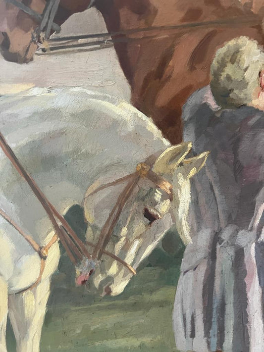 AUGUST WEDEL 1885 - 1953 LARGE OIL ON BOARD SOLDIERS ON HORSES C1930S