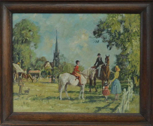 Oil on board by Walter Robin Jennings “Pony Club Gymkhana, West Midland”