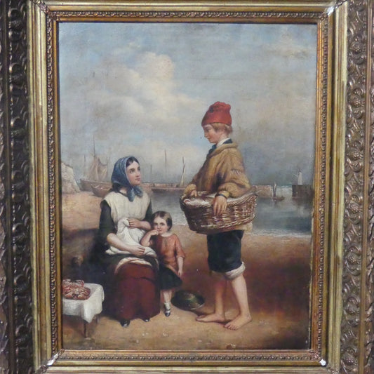 William Shayer (inglese, 1811-1892). I figli dei pescatori, olio su tela