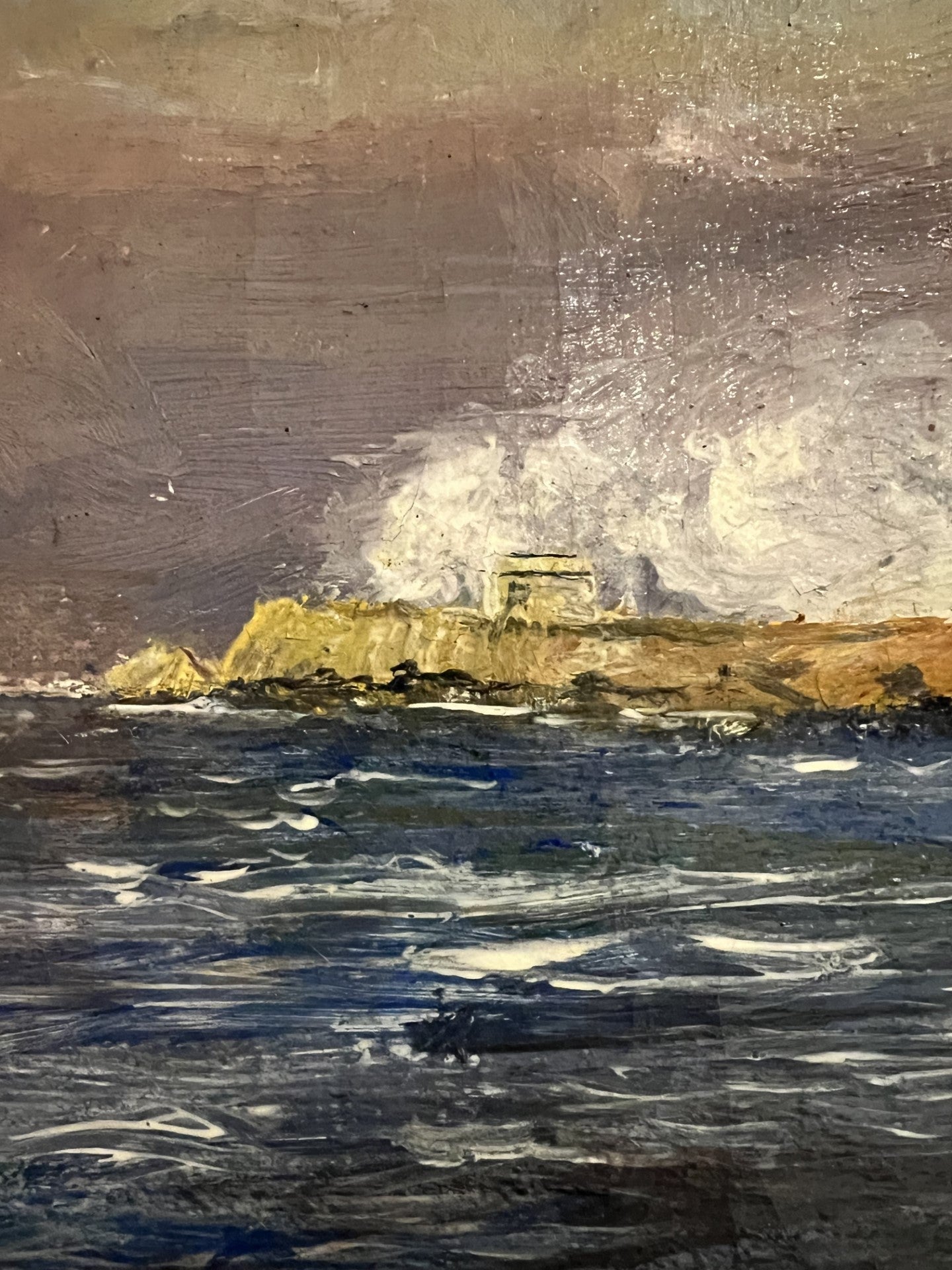 OIL ON CANVAS C1880S BRITISH STEAM WARSHIP HMS CONDOR BOMBARDMENT OF ALEXANDRIA (EGYPT)
