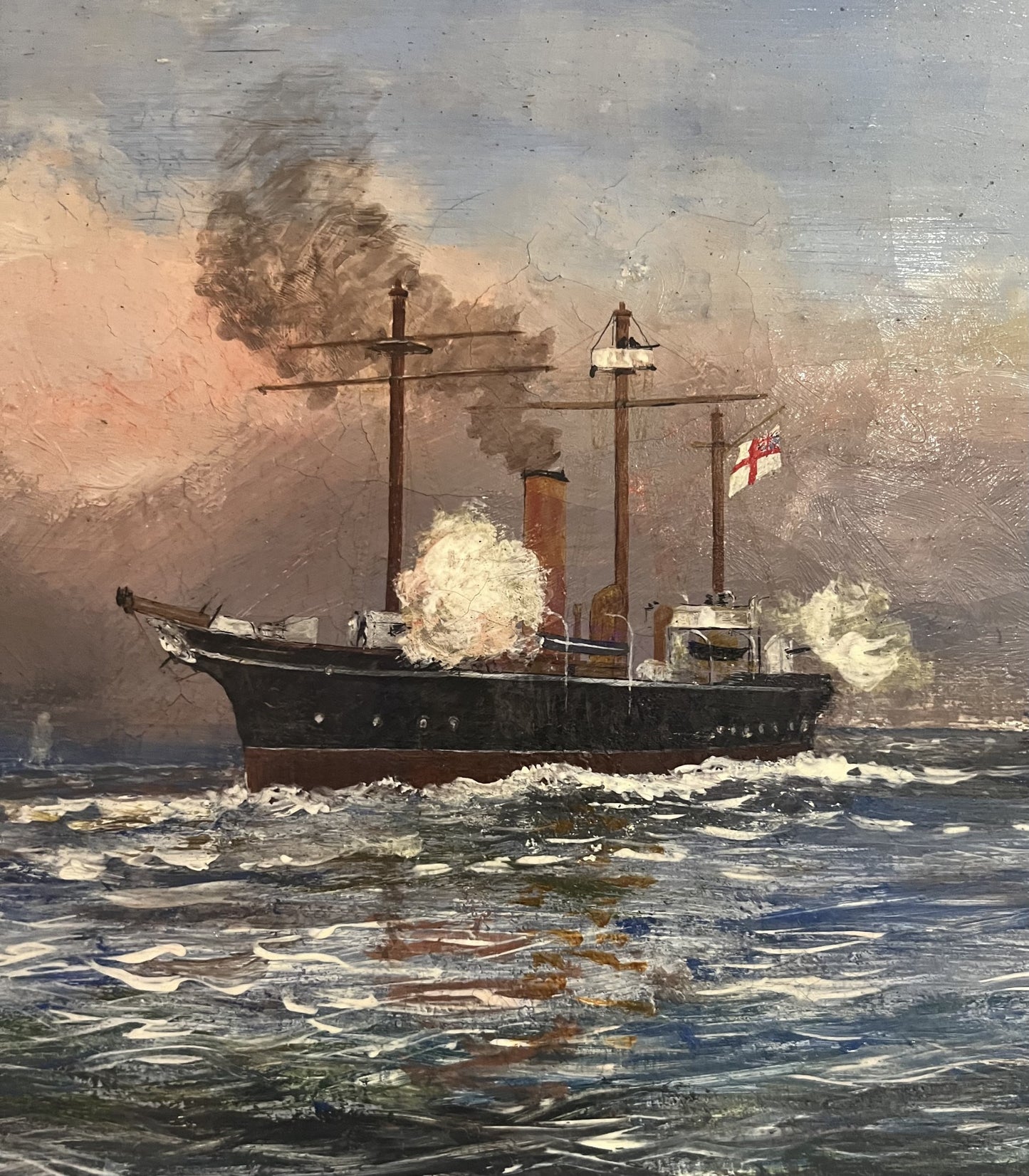 OIL ON CANVAS C1880S BRITISH STEAM WARSHIP HMS CONDOR BOMBARDMENT OF ALEXANDRIA (EGYPT)