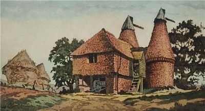 JAMES PRIDDEY 1916 - 1980 SIGNED ETCHING 'MORNING GLORY KENT' OAST HOUSE 1960