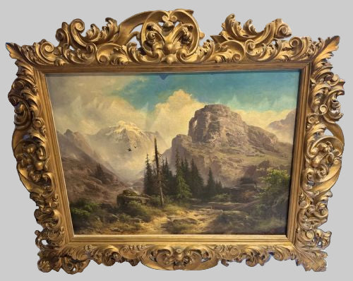 GUIDO AGOSTINO (ITALIAN, 1870-1898) LARGE OIL ON CANVAS ITALIAN MOUNTAIN SCENE