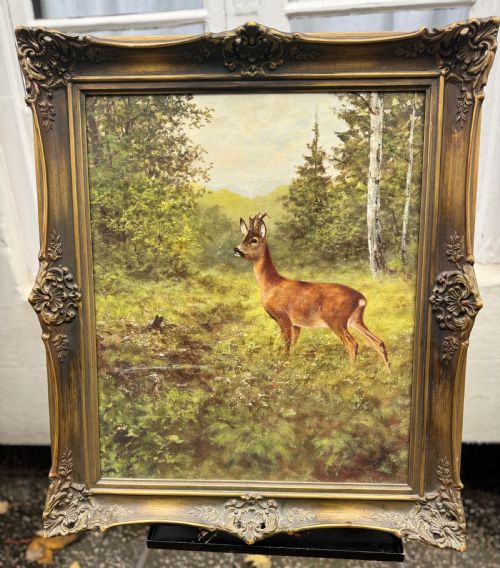 GEORGE MAJEWICZ 1897 - 1965 OIL ON CANVAS DEER IN A LANDSCAPE GERMANY