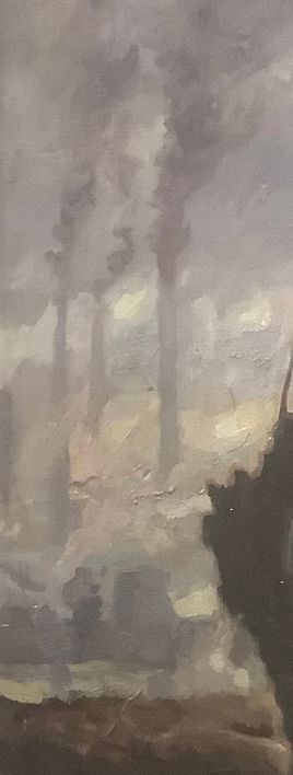 FRITZ GARTNER 1882 - 1958 GERMAN LANDSCAPE WITH CHIMNEYS AND PLOUGHING OIL ON CANVAS C1920