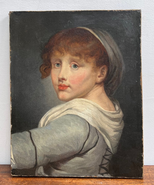 RITRATTO OLIO SU TELA DELLA FINE DEL XVIII SECOLO CERCHIO DI JB GREUZE 1725 - 1805
