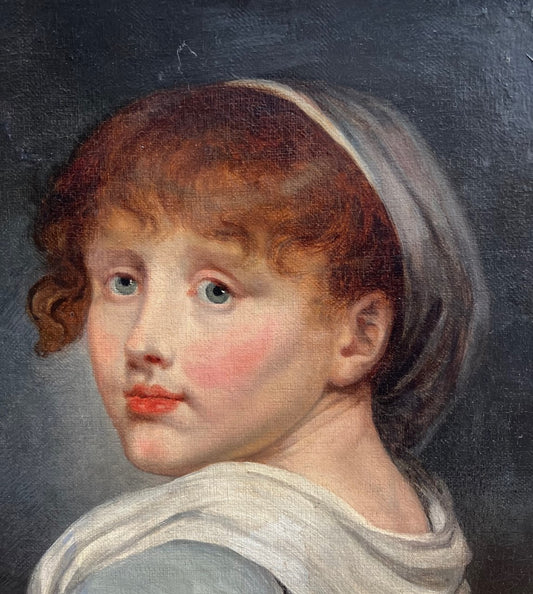 RITRATTO OLIO SU TELA DELLA FINE DEL XVIII SECOLO CERCHIO DI JB GREUZE 1725 - 1805
