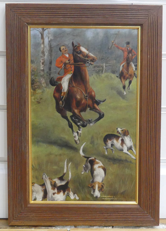 19THC ENGLISH SCHOOL, OIL PAINTING SIGNED HUNTING SCENE HIGH QUALITY, FRAMED