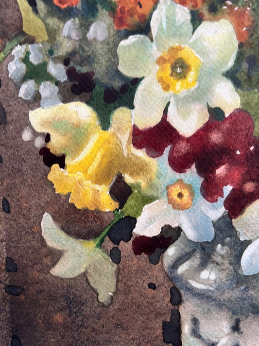 JAMES GRAY ACTIVE 1917 - 1947 GRANDI FIORI MISTI ACQUERELLO