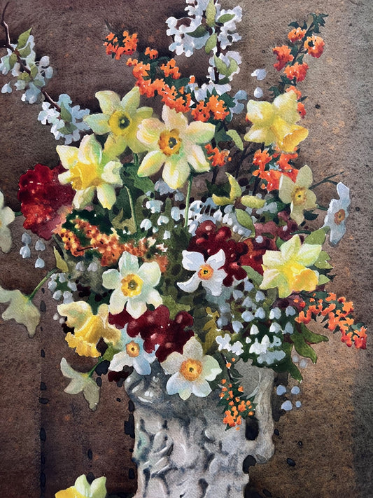 JAMES GRAY ACTIVE 1917 - 1947 GRANDI FIORI MISTI ACQUERELLO