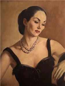 EDWARD HURST (1912-1972) AN OIL ON CANVAS PAINTING OF A LADY, POSSIBLY A DANCER BLACK SWAN1950