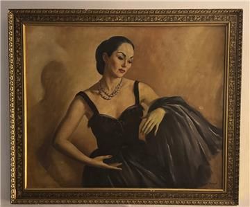 EDWARD HURST (1912-1972) AN OIL ON CANVAS PAINTING OF A LADY, POSSIBLY A DANCER BLACK SWAN1950