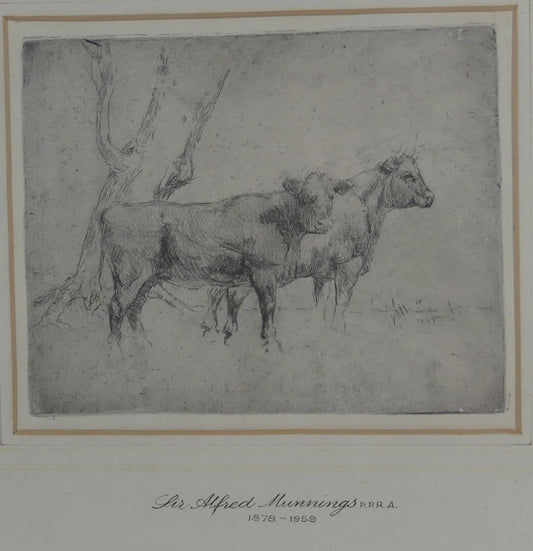 SIR ALFRED MUNNINGS 1878-1959 ORIGINAL ETCHING CATTLE BENEATH TREES