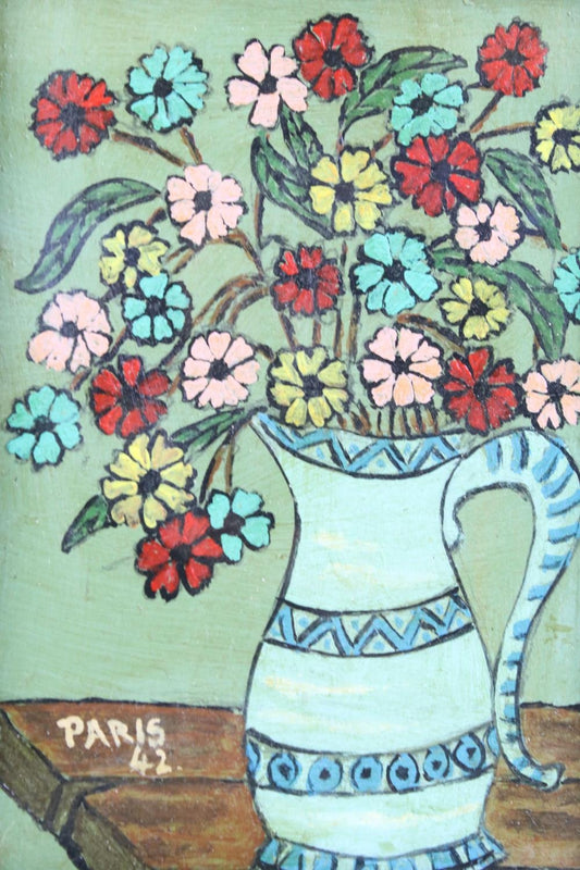 1942 OIL ON BOARD "STILL LIFE DAISIES"