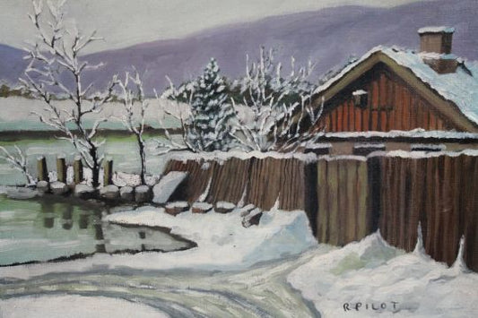 Robert Wakeham Pilot 1898-1967 Canadian Oil on canvas Snow Covered Cabin c1920s