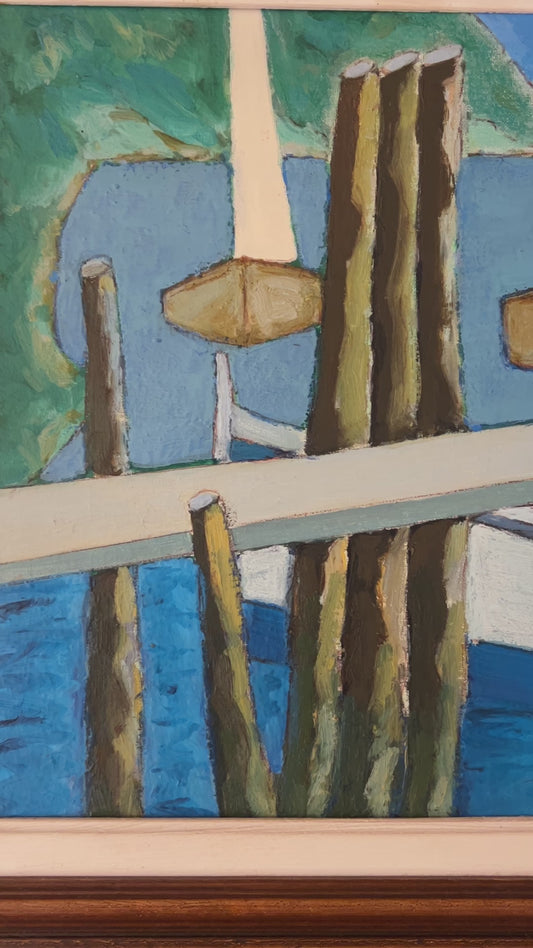 "Sailing Along the Gulf of Poets" Oil on Board Circa 1960 by Rino Laviose