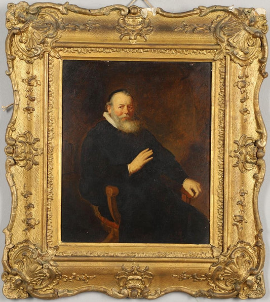 C1820S DOPO REMBRANDT(1606-1669). RITRATTO DEL PREDICATORE ELEAZAR SWALMIUS. OLIO A BORDO