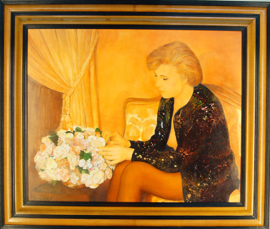 GUY SERADOUR 1922-2007 "LADY WITH FLOWERS" OIL ON CANVAS C1965