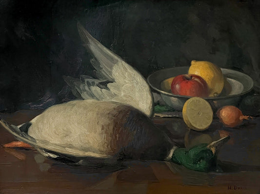 Natura morta con frutta e anatra di Nikolaus Johann Davis 1883 - 1967 (greco)