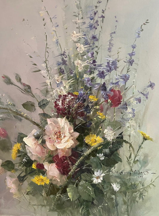 VERNON WARD 1905-1985 FIORI OLIO SU TAVOLA 1978