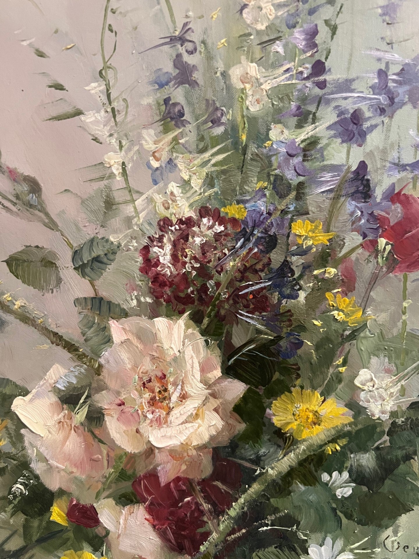 VERNON WARD 1905-1985 FIORI OLIO SU TAVOLA 1978