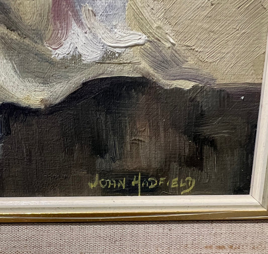 Olio su tavola degli anni '50 Natura morta floreale di Joan Hatfield