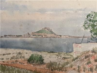 KARL HAGEDORN 1889 - 1969 WATERCOLOUR 1963 - LANDSCAPE GREECE CORFU SEA SIGNED
