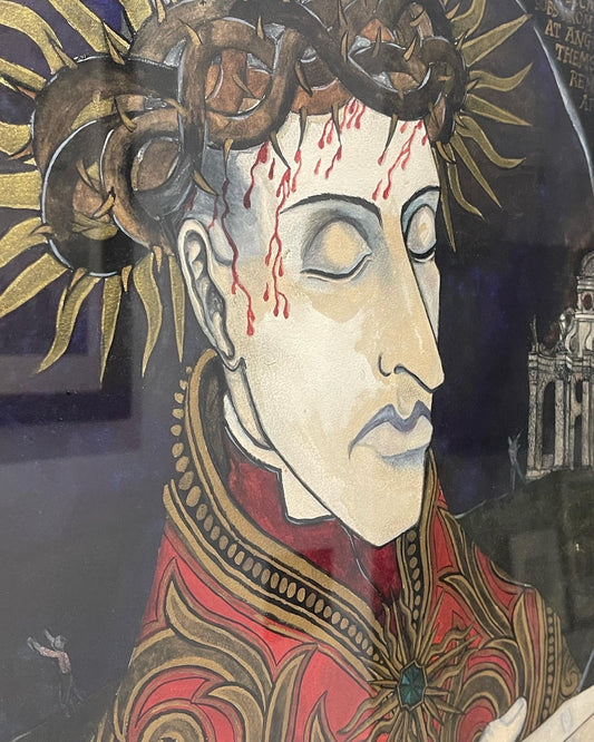 Dipinto a olio oscuro del XX secolo - Ritratto del re - Walter Whitman - firmato KNOX