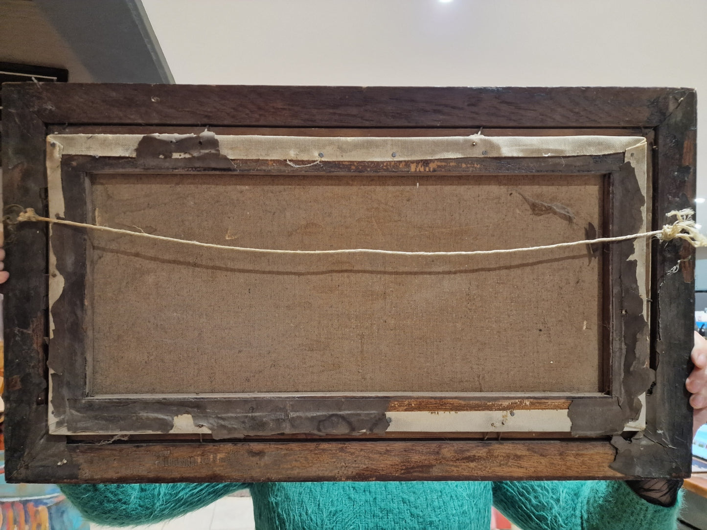 Olio su tela dell'inizio del XX secolo Cavalla e puledro al pascolo in un pascolo idilliaco con anatre