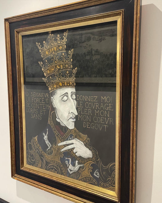 Dipinto ad olio oscuro del XX secolo - Ritratto di Re - Baudelaire - Firmato KNOX