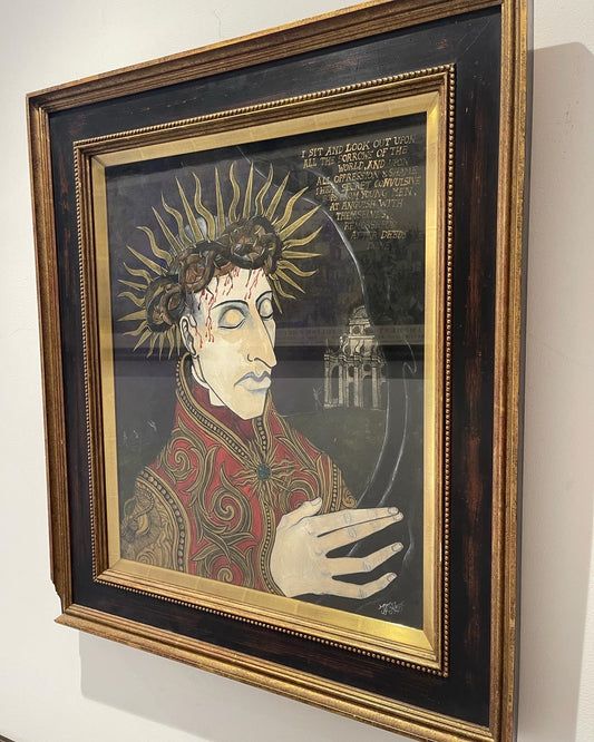 Dipinto a olio oscuro del XX secolo - Ritratto del re - Walter Whitman - firmato KNOX