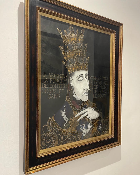 Dipinto ad olio oscuro del XX secolo - Ritratto di Re - Baudelaire - Firmato KNOX