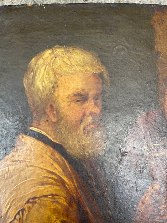 Olio su tavola olandese del XVII secolo, scena di taverna