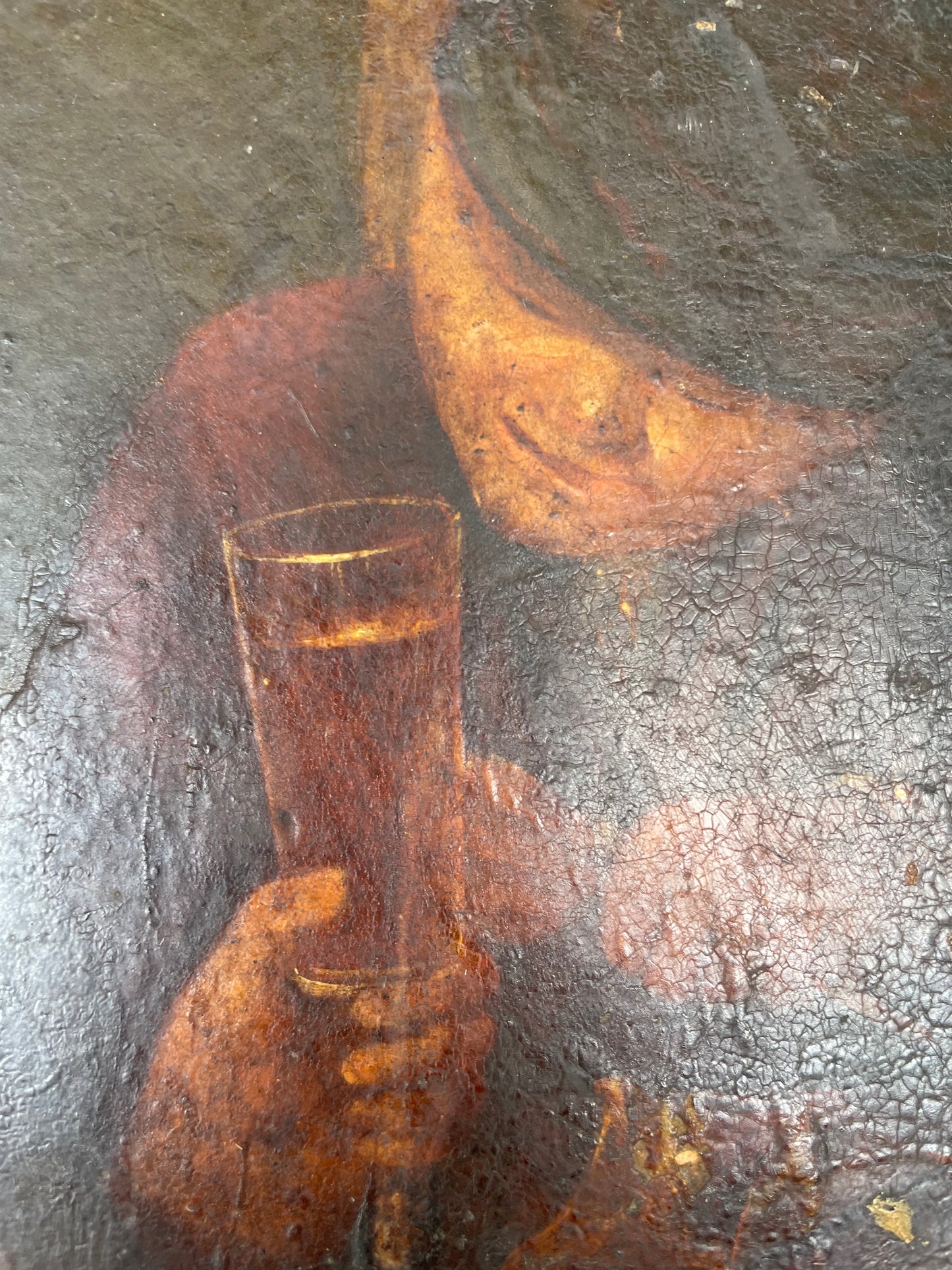 Olio su tavola olandese del XVII secolo, scena di taverna
