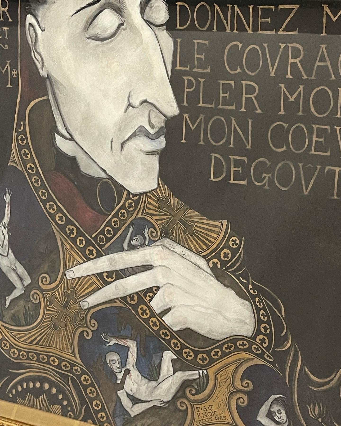 Dipinto ad olio oscuro del XX secolo - Ritratto di Re - Baudelaire - Firmato KNOX