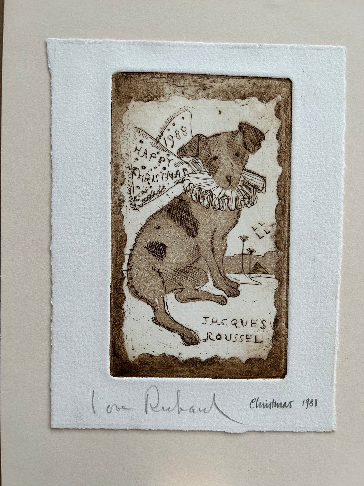 HAPPY CHRISTMAS 1998 signed etching by Richard Beer