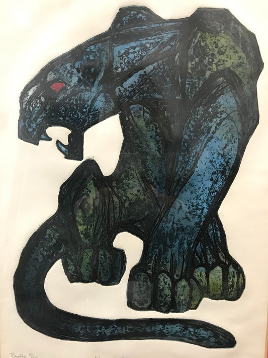 Stampa xilografica pantera di Ru Van Royen 1955