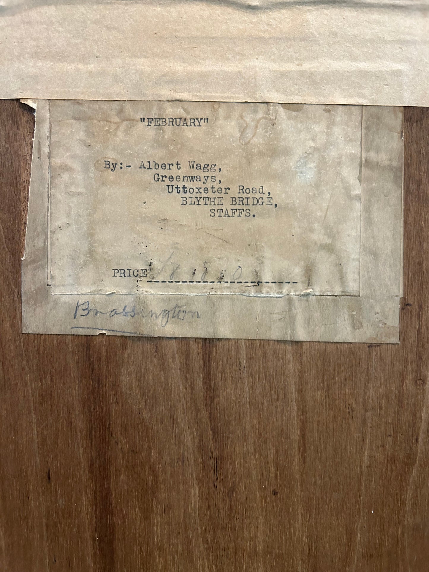 Albert Wagg signed Watercolour title: February