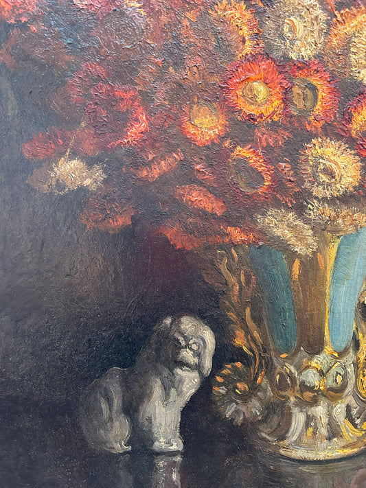 Natura morta dell'inizio del XX secolo, fiori in un vaso blu