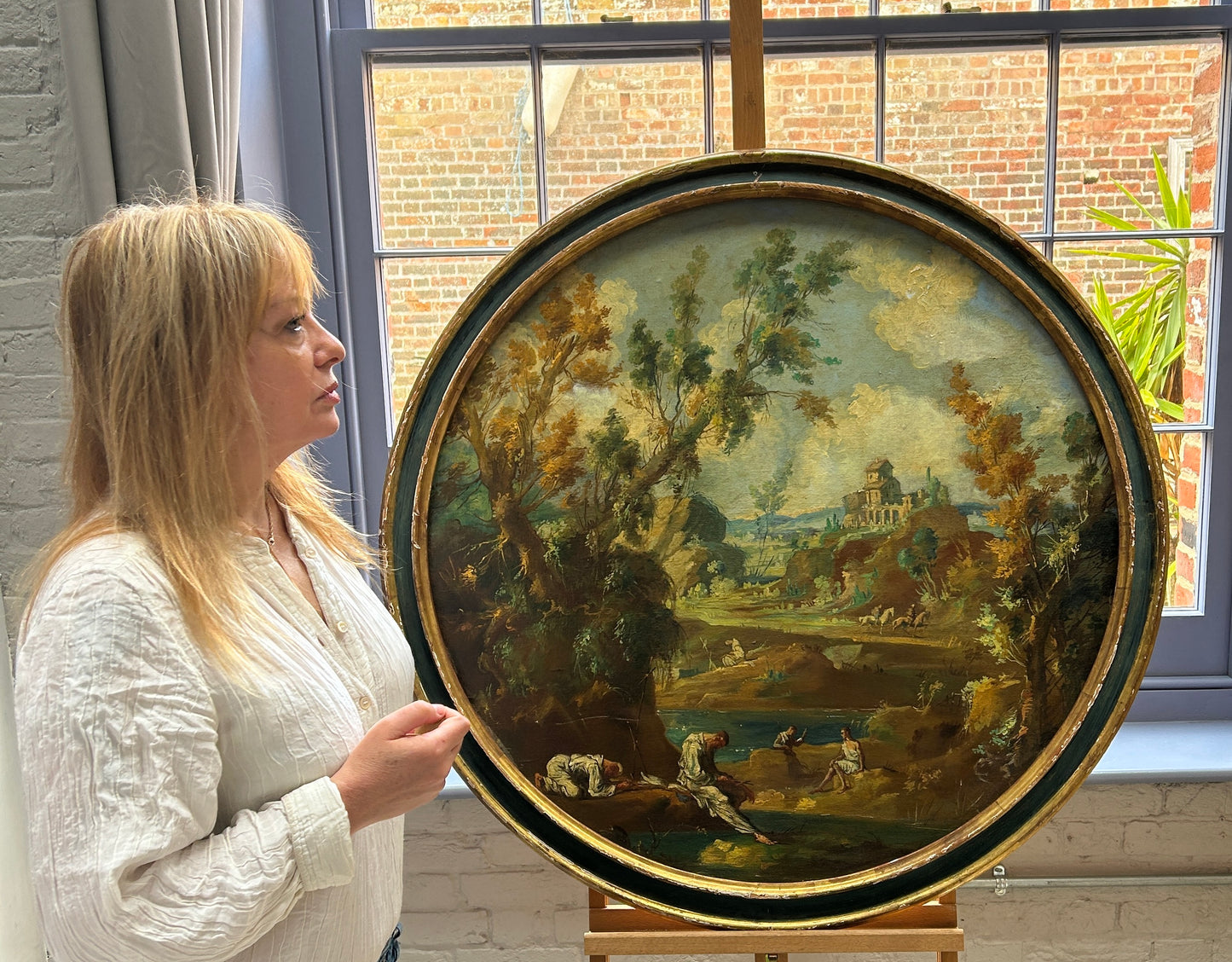 Alessandro Magnasco 1667 - 1749 Grande (1 metro di larghezza) Olio su tela Paesaggio italiano.